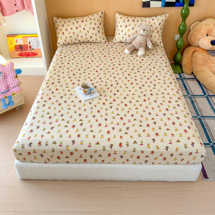 91家纺网 家纺一手货源 找家纺 感遇家纺 2025新款全棉双层纱单品床单床笠枕套-单床笠 啾啾熊