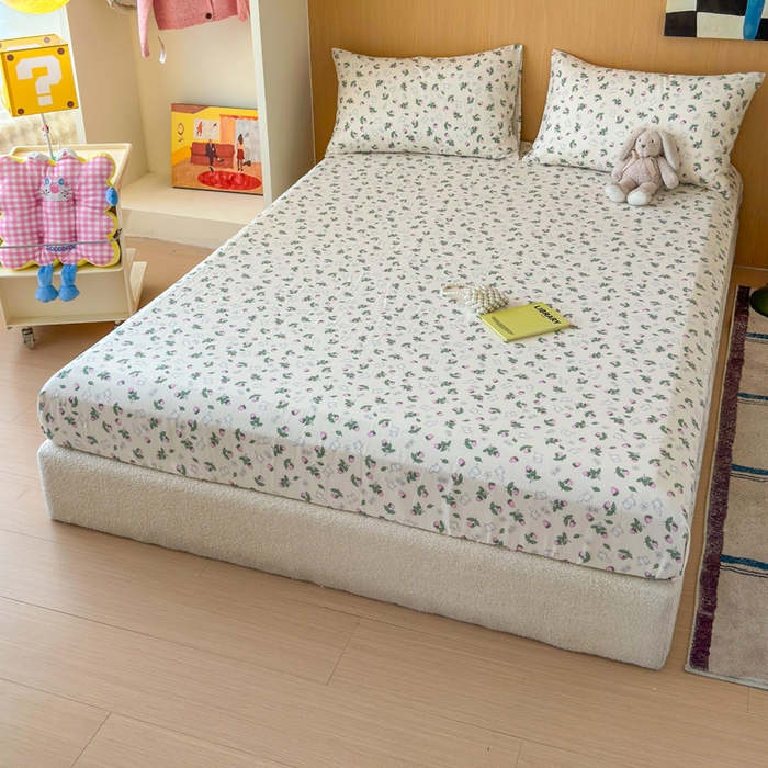 91家纺网 家纺一手货源 找家纺 感遇家纺 2025新款全棉双层纱单品床单床笠枕套-单床笠 草莓兔