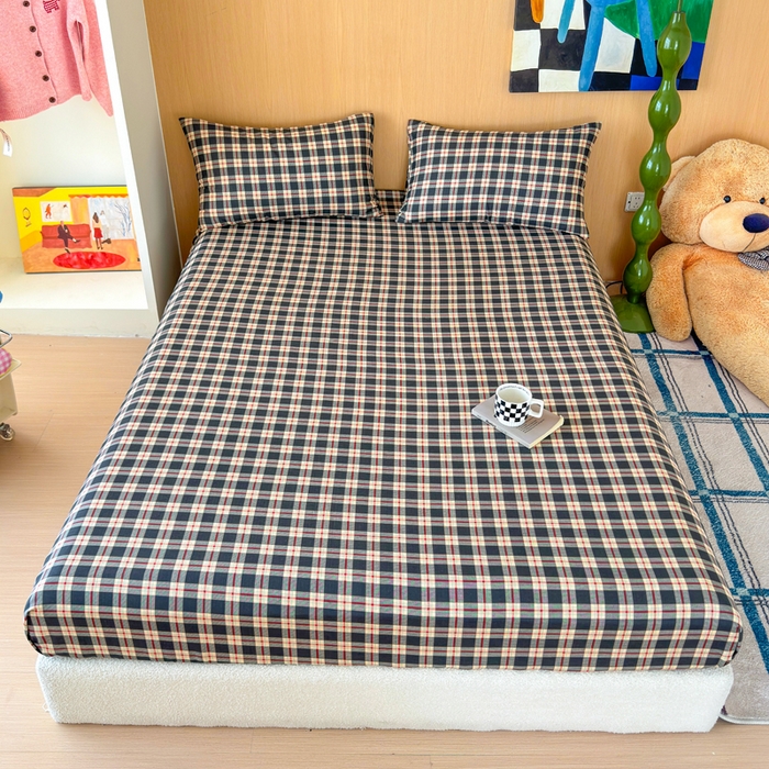 感遇家纺 2025新款全棉双层纱单品床单床笠枕套-单床笠 复古格