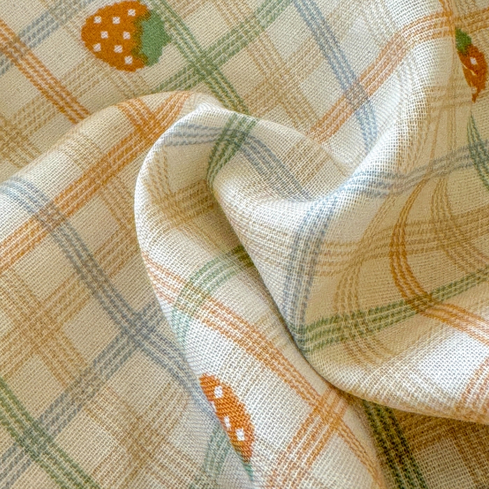 91家纺网 家纺一手货源 找家纺 感遇家纺 2025新款全棉双层纱单品床单床笠枕套-单床笠 格子草莓