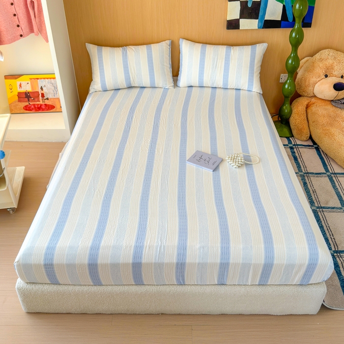 感遇家纺 2025新款全棉双层纱单品床单床笠枕套-单床笠 简爱蓝