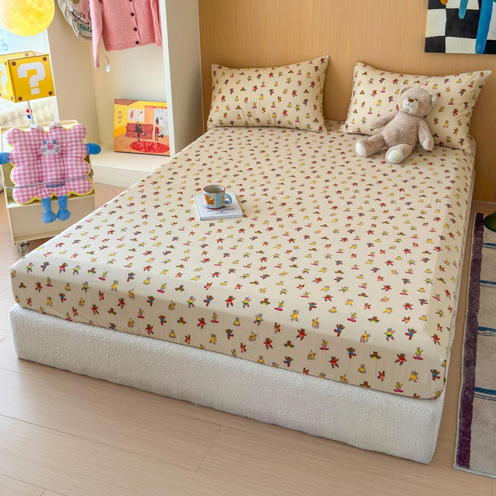 91家纺网 家纺一手货源 找家纺 感遇家纺 2025新款全棉双层纱单品床单床笠枕套-单床笠 啾啾熊