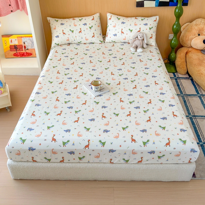 感遇家纺 2025新款全棉双层纱单品床单床笠枕套-单床笠 恐龙园