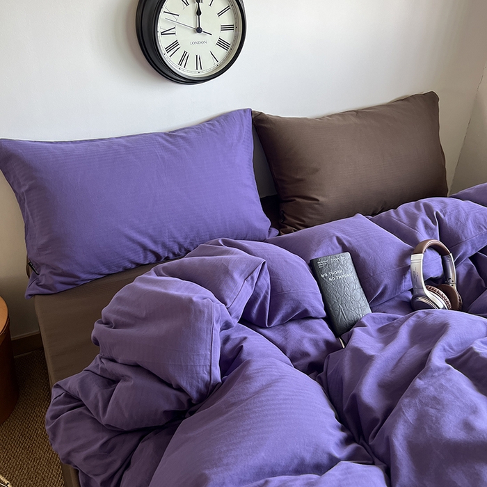 91家纺网 家纺一手货源 找家纺 蜜宿 2025新款全棉人字纹四件套-春日栗子 春日栗子（纯色混搭）