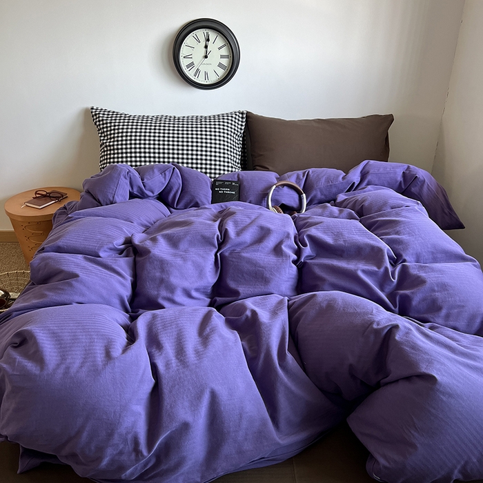 蜜宿 2025新款全棉人字纹四件套-春日栗子 春日栗子（黑小格混搭深棕）