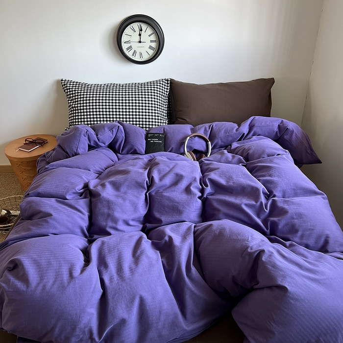 91家纺网 家纺一手货源 找家纺 蜜宿 2025新款全棉人字纹四件套-春日栗子 春日栗子（黑小格混搭深棕）