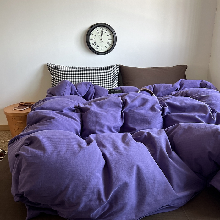 91家纺网 家纺一手货源 找家纺 蜜宿 2025新款全棉人字纹四件套-春日栗子 春日栗子（黑小格混搭深棕）