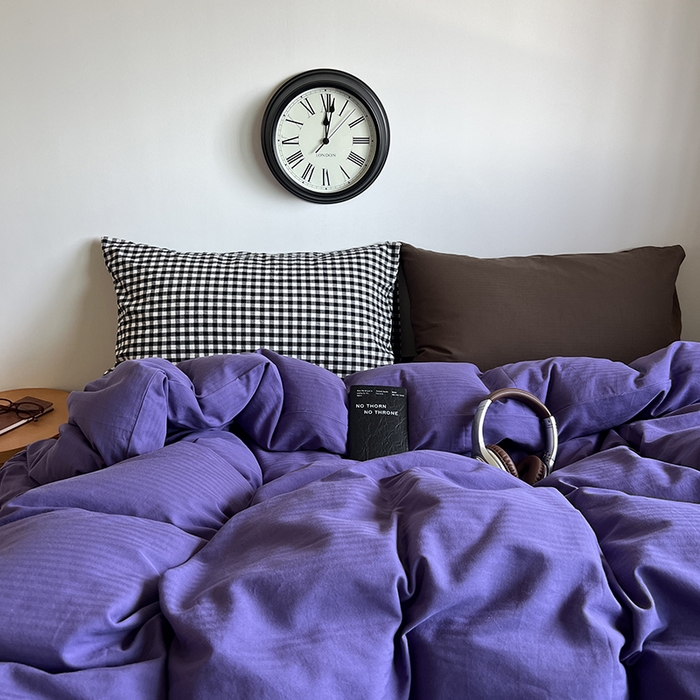 91家纺网 家纺一手货源 找家纺 蜜宿 2025新款全棉人字纹四件套-春日栗子 春日栗子（黑小格混搭深棕）