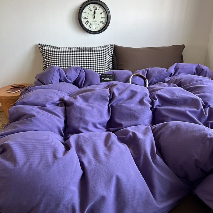 91家纺网 家纺一手货源 找家纺 蜜宿 2025新款全棉人字纹四件套-春日栗子 春日栗子（黑小格混搭深棕）