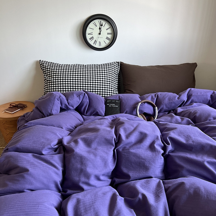 91家纺网 家纺一手货源 找家纺 蜜宿 2025新款全棉人字纹四件套-春日栗子 春日栗子（黑小格混搭深棕）