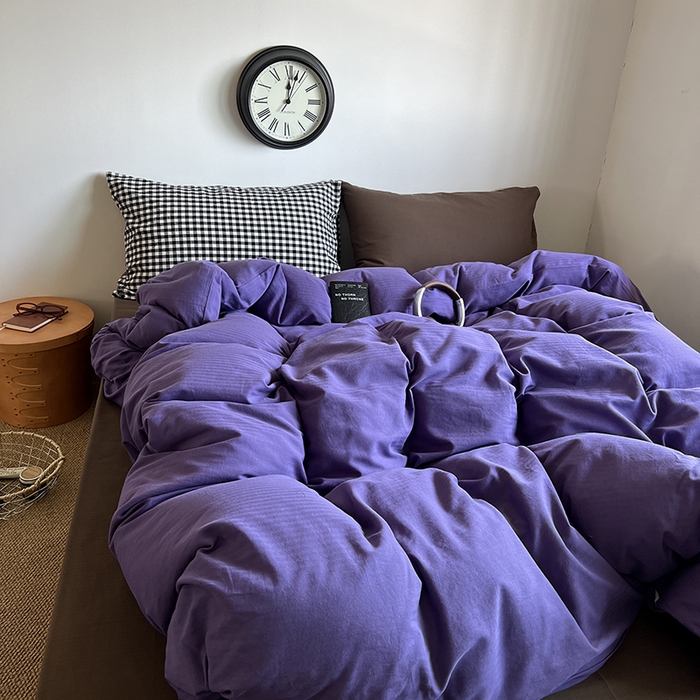 91家纺网 家纺一手货源 找家纺 蜜宿 2025新款全棉人字纹四件套-春日栗子 春日栗子（黑小格混搭深棕）