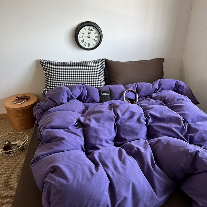 91家纺网 家纺一手货源 找家纺 蜜宿 2025新款全棉人字纹四件套-春日栗子 春日栗子（黑小格混搭深棕）