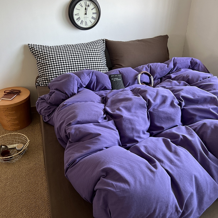 91家纺网 家纺一手货源 找家纺 蜜宿 2025新款全棉人字纹四件套-春日栗子 春日栗子（黑小格混搭深棕）