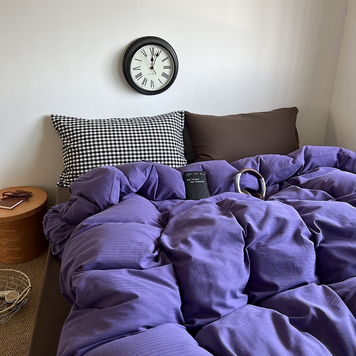 91家纺网 家纺一手货源 找家纺 蜜宿 2025新款全棉人字纹四件套-春日栗子 春日栗子（黑小格混搭深棕）