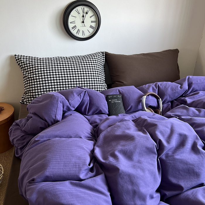 91家纺网 家纺一手货源 找家纺 蜜宿 2025新款全棉人字纹四件套-春日栗子 春日栗子（黑小格混搭深棕）