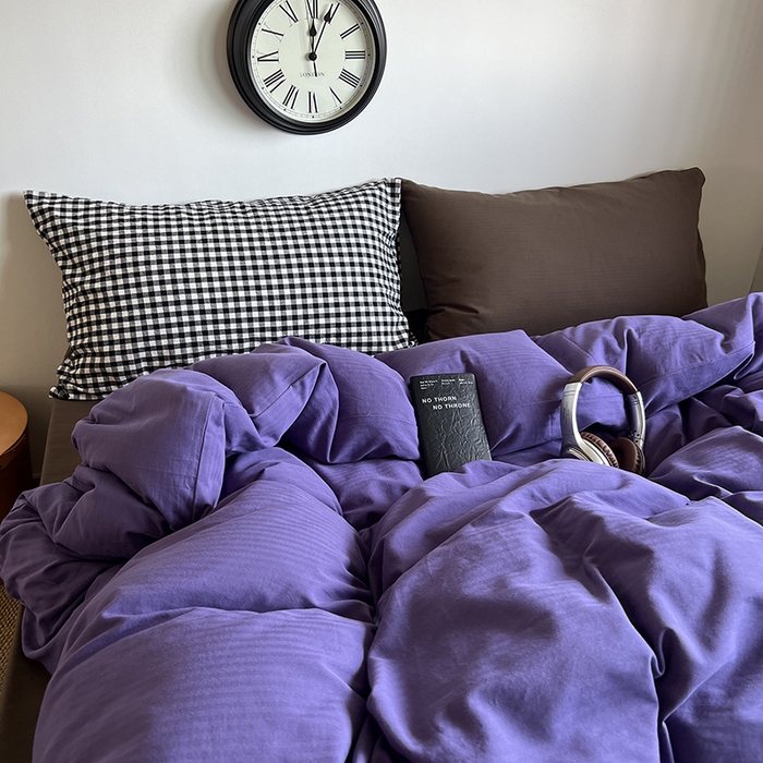 91家纺网 家纺一手货源 找家纺 蜜宿 2025新款全棉人字纹四件套-春日栗子 春日栗子（黑小格混搭深棕）