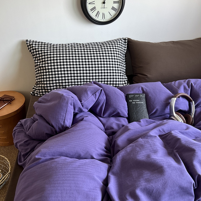 91家纺网 家纺一手货源 找家纺 蜜宿 2025新款全棉人字纹四件套-春日栗子 春日栗子（黑小格混搭深棕）