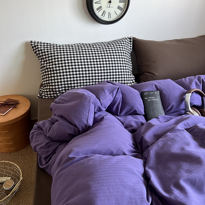 91家纺网 家纺一手货源 找家纺 蜜宿 2025新款全棉人字纹四件套-春日栗子 春日栗子（黑小格混搭深棕）