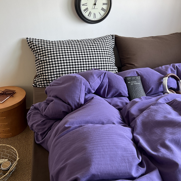 91家纺网 家纺一手货源 找家纺 蜜宿 2025新款全棉人字纹四件套-春日栗子 春日栗子（黑小格混搭深棕）