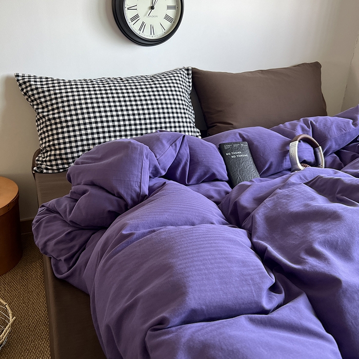 91家纺网 家纺一手货源 找家纺 蜜宿 2025新款全棉人字纹四件套-春日栗子 春日栗子（黑小格混搭深棕）