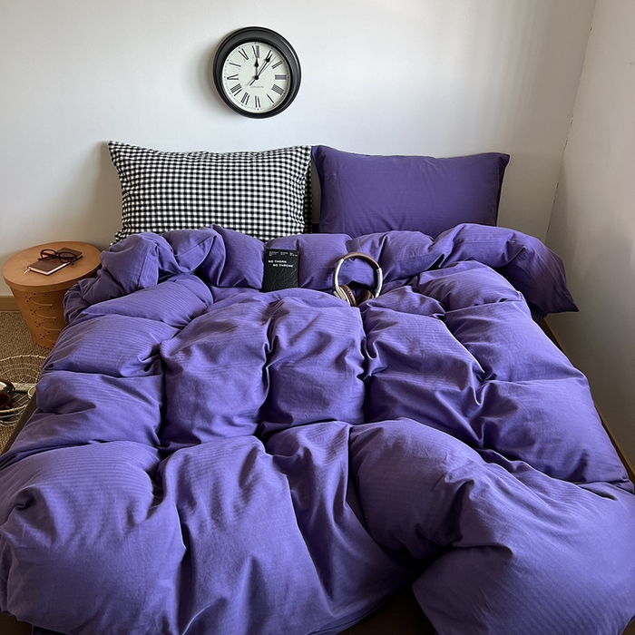 蜜宿 2025新款全棉人字纹四件套-春日栗子 春日栗子（黑小格混搭紫萝）