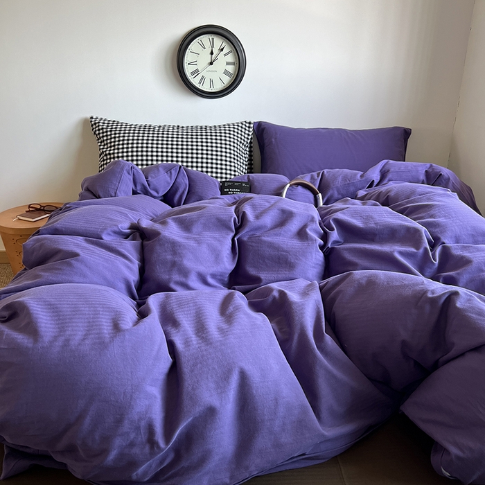 91家纺网 家纺一手货源 找家纺 蜜宿 2025新款全棉人字纹四件套-春日栗子 春日栗子（黑小格混搭紫萝）