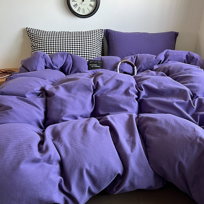 91家纺网 家纺一手货源 找家纺 蜜宿 2025新款全棉人字纹四件套-春日栗子 春日栗子（黑小格混搭紫萝）