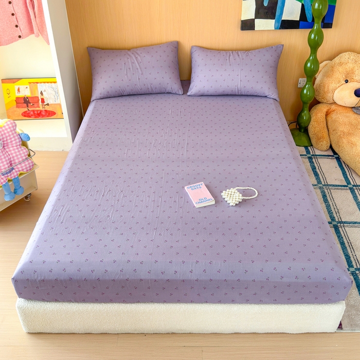 感遇家纺 2025新款全棉双层纱单品床单床笠枕套-单床笠 紫樱桃