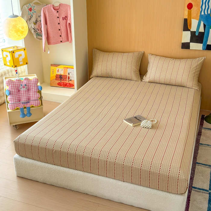 91家纺网 家纺一手货源 找家纺 感遇家纺 2025新款全棉双层纱单品床单床笠枕套-单床笠 摩卡