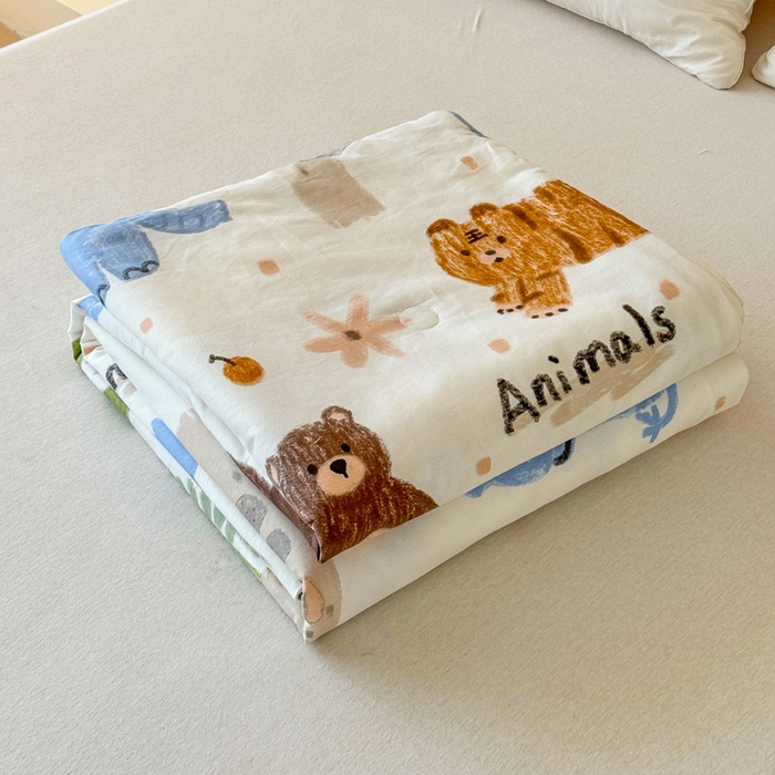 91家纺网 家纺一手货源 找家纺 感遇家纺 2025新款全棉印花夏凉被 动物森林