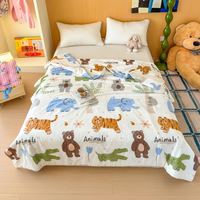 91家纺网 家纺一手货源 找家纺 感遇家纺 2025新款全棉印花夏凉被 动物森林