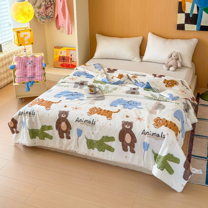 91家纺网 家纺一手货源 找家纺 感遇家纺 2025新款全棉印花夏凉被 动物森林