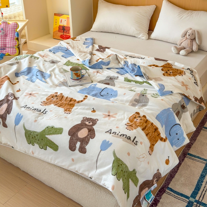 91家纺网 家纺一手货源 找家纺 感遇家纺 2025新款全棉印花夏凉被 动物森林