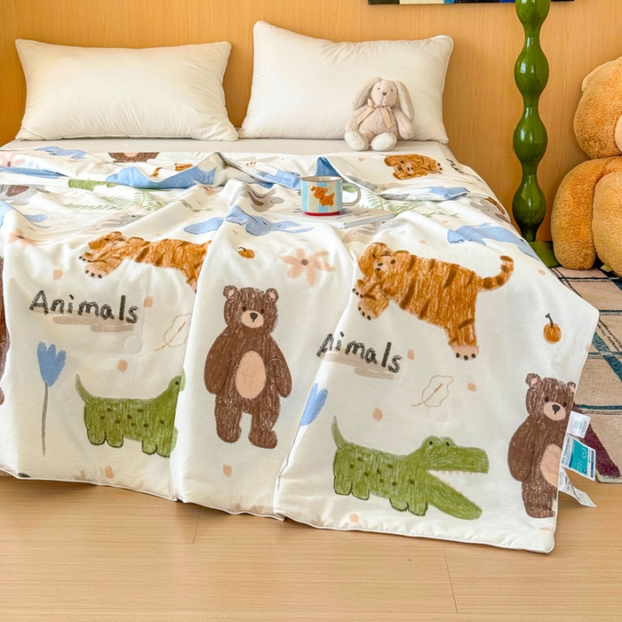 感遇家纺 2025新款全棉印花夏凉被 动物森林