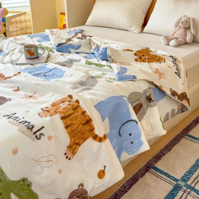 91家纺网 家纺一手货源 找家纺 感遇家纺 2025新款全棉印花夏凉被 动物森林