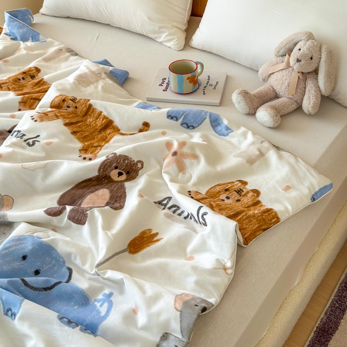 91家纺网 家纺一手货源 找家纺 感遇家纺 2025新款全棉印花夏凉被 动物森林