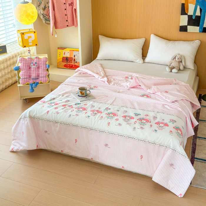 91家纺网 家纺一手货源 找家纺 感遇家纺 2025新款全棉印花夏凉被 粉色甜心