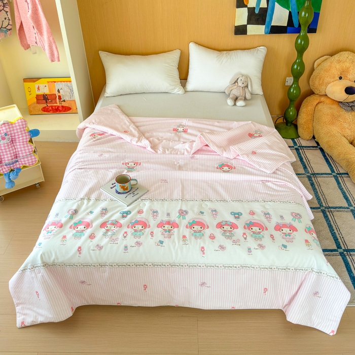 91家纺网 家纺一手货源 找家纺 感遇家纺 2025新款全棉印花夏凉被 粉色甜心