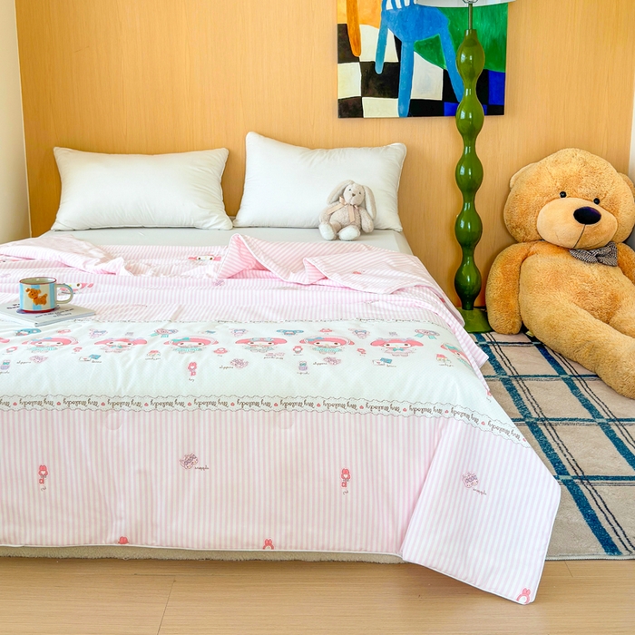 91家纺网 家纺一手货源 找家纺 感遇家纺 2025新款全棉印花夏凉被 粉色甜心