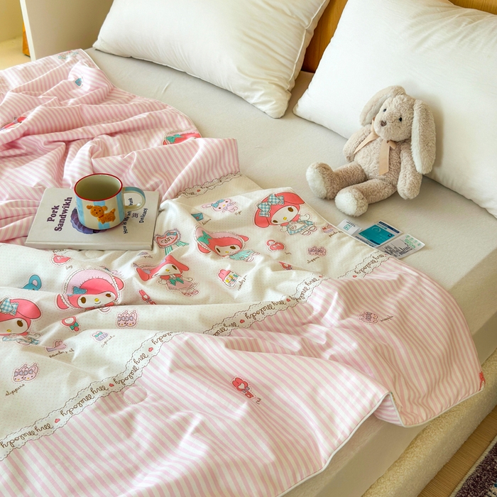 91家纺网 家纺一手货源 找家纺 感遇家纺 2025新款全棉印花夏凉被 粉色甜心