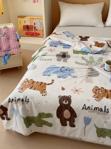 91家纺网 家纺一手货源 找家纺 感遇家纺 2025新款全棉印花夏凉被 动物森林