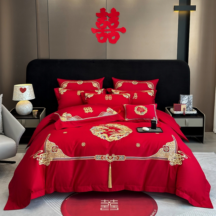 91家纺网 家纺一手货源 找家纺 （总）张公子婚庆馆2025新款长绒棉新中式精美刺绣婚庆四件套（控价不低于328）