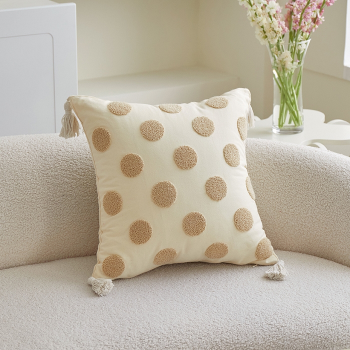 91家纺网 家纺一手货源 找家纺 乐坊 2025新款棉麻花式抱枕 波点米