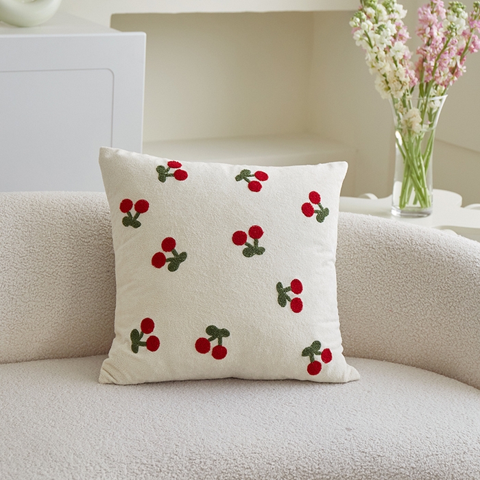 乐坊 2025新款棉麻花式抱枕 小樱桃