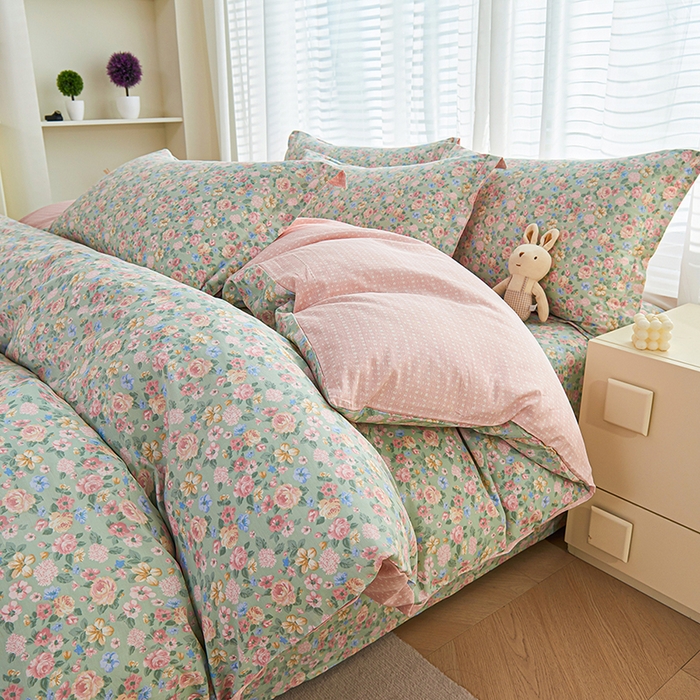 91家纺网 家纺一手货源 找家纺 （总）睡美美家纺 2025新款ins风舒适全棉印花床单床笠款四件套