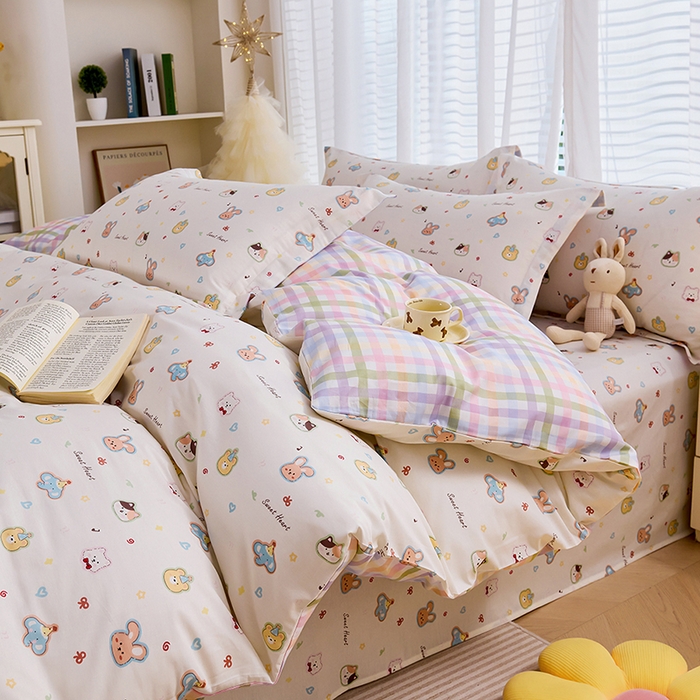 91家纺网 家纺一手货源 找家纺 （总）睡美美家纺 2025新款ins风舒适全棉印花床单床笠款四件套