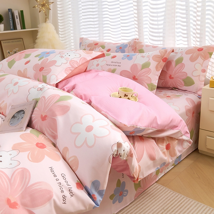 91家纺网 家纺一手货源 找家纺 （总）睡美美家纺 2025新款ins风舒适全棉印花床单床笠款四件套