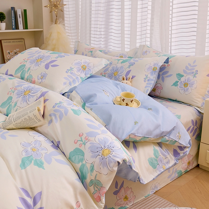 91家纺网 家纺一手货源 找家纺 （总）睡美美家纺 2025新款ins风舒适全棉印花床单床笠款四件套