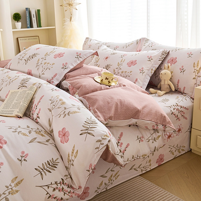 91家纺网 家纺一手货源 找家纺 （总）睡美美家纺 2025新款ins风舒适全棉印花床单床笠款四件套