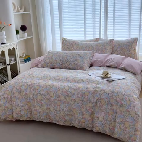 91家纺网 家纺一手货源 找家纺 （总）睡美美家纺 2025新款ins风舒适全棉印花床单床笠款四件套